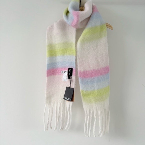 PIECES Pastel Rainbow Fuzzy Scarf Oversized Cozy Winter Cottagecore - Picture 2 of 6